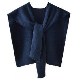 Women Sweater Shawl Wraps Y2K Knitted Tie Up Knotted Shoulder Cape Casual Travel Scarf Tops Trendy Preppy Streetwear (Navy Blue, One Size)