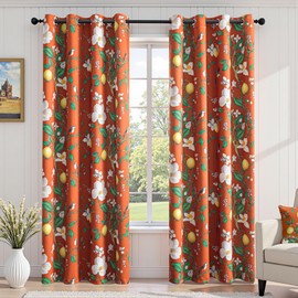 MYSKY HOME Floral Blackout Curtains Panels 84 inches Room Darkening Grommet Vintage Curtains & Drapes with Flower Lemon Hummingbird Patterned for Bedroom Nursery Kids Room, Pack-2, 52", Burnt Orange