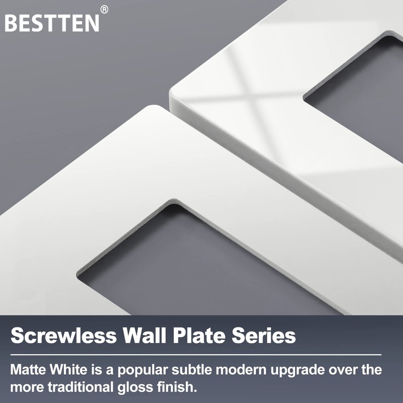BESTTEN (5 Pack) USWP4 Matte White Series Screwless Wall Plate,