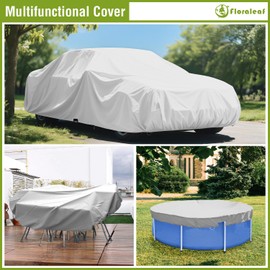 FLORALEAF 11 FT Round Pool Cover for 8' Round Pool Waterproof Dustproof Safety Covers Heavy Duty Strong Double Stitched Seam Winter Cover for Round Above Ground Pools, Light Grey