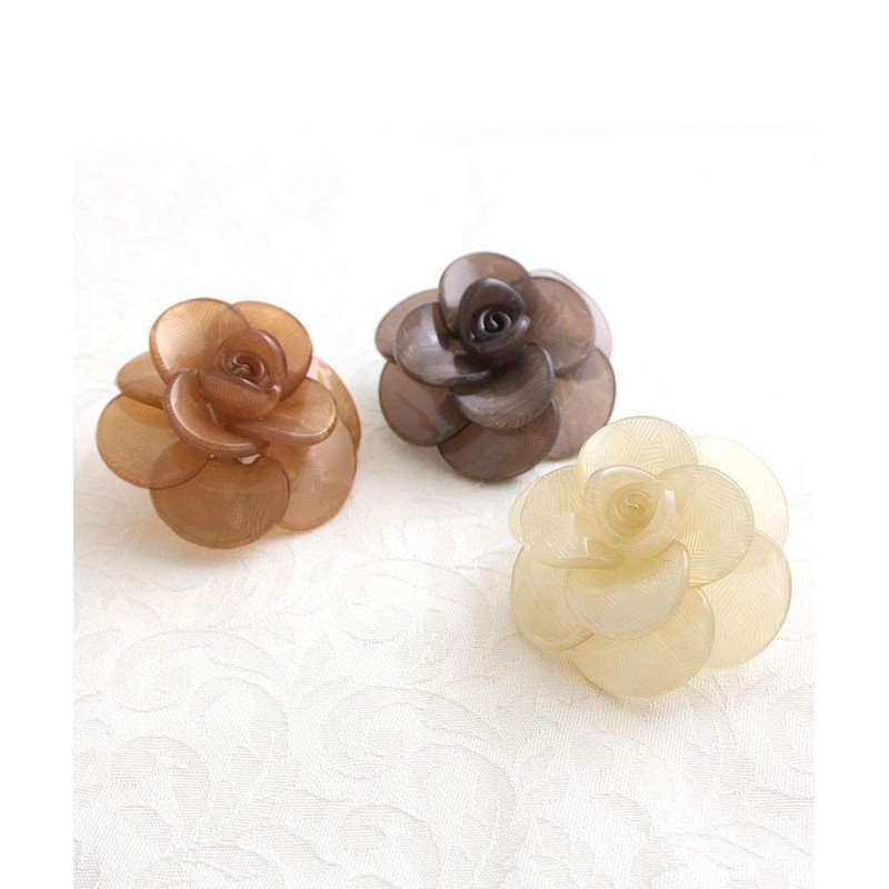 VINGTAINE H-569-BK Monotone Camellia Hair Rubber Flower Flower Hair Accessories,