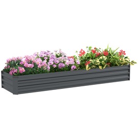 Outsunny 8 x 2 x 1ft Galvanized Raised Garden Bed Kit, Outdoor Metal Elevated Planter Box with Safety Edging, Large Raised Bed for Growing Flowers, Herbs and Vegetables, Dark Gray