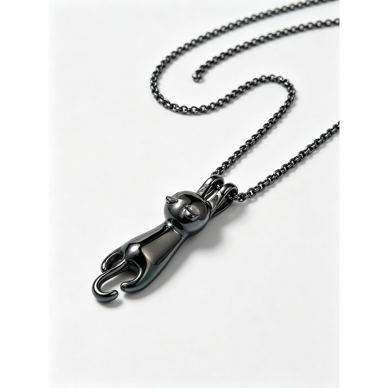 NanMuc Cute Black Cat Pendant Necklace for Women Pet Cat