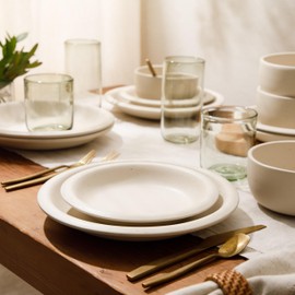 Bloomhouse - Two Time Oprah's Favorite Things Winner - Corsica Clay 12 Piece Stoneware Rustic Reactive Glaze Dinnerware Set - Stackable Plates and Bowls Set. Service for 4 - Matte Sea Salt White