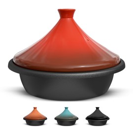 Kook Moroccan Tagine, Enameled Cast Iron Cooking Pot, Tajine with Ceramic Cone-Shaped Closed Lid, 3.3 QT (Stone Blue)