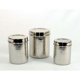 3SCompany Set of 3 canisters, stainless steel, hammered, shinny, sizes : 4.75x6 ht / 4.25x5.5 ht / 3.75x5ht inches
