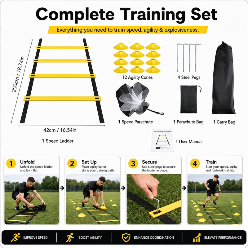 Agility Ladder Training Set for Speed & Footwork – Complete