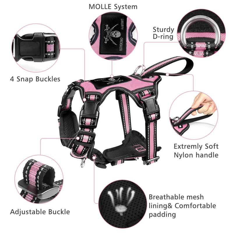 WINSEE Pet Harness Collar and Leash Set, All-in-one Reflective Dog