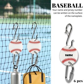 Juglok 6 Pack Bag Hook for Fence – Heavy-Duty Sports Fence Hook with Double-Layer Acrylic Tags, Bat Backpack Hanger with Carabiner Clip for Baseball Softball & Pickleball Gear (Baseball Pattern)
