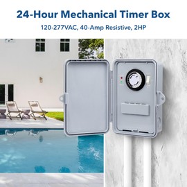 BN-LINK Pool Pump Timer Outdoor Mechanical Timer Box, Heavy Duty 24 Hour Programmable, 2HP 40A Max, 120, 240, 277 VAC, for Pool Pump, Water Heater, Fans, SPA