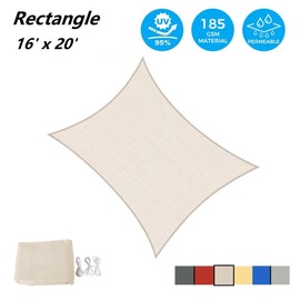 AsterOutdoor AsterOutdoor Sun Shade Sail Rectangle 16' x 20' UV Block Canopy for Patio Backyard Lawn Garden Outdoor Activities, Cream