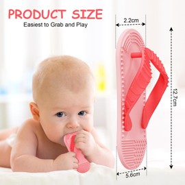 Aolso Silicone teething toys, 2PCS Baby Teething Toy, Flip-Flop Shaped Teething Toy for Babies 3-12 months, Textured Silicone Teething Toy Soothe Babies Sore Gums, Easy to Hold and Wearable(Pink)