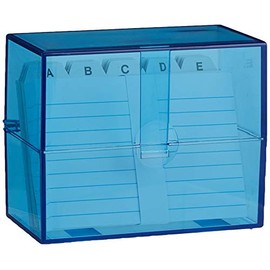 Wedo 2507303 card boxes DIN A7 transverse for about 200 cards (made of plastic translucent blue, incl. 100 index cards and registers, 11,8 x 6,3 x 9,7 cm) white