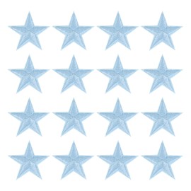 sourcing map 16Pcs Iron on Star Patches, Sew on Star Embroidered Patches, Decorative Repair Patch Applique for DIY Crafts Backpacks Bags Hats Clothes, 29mm Light Blue