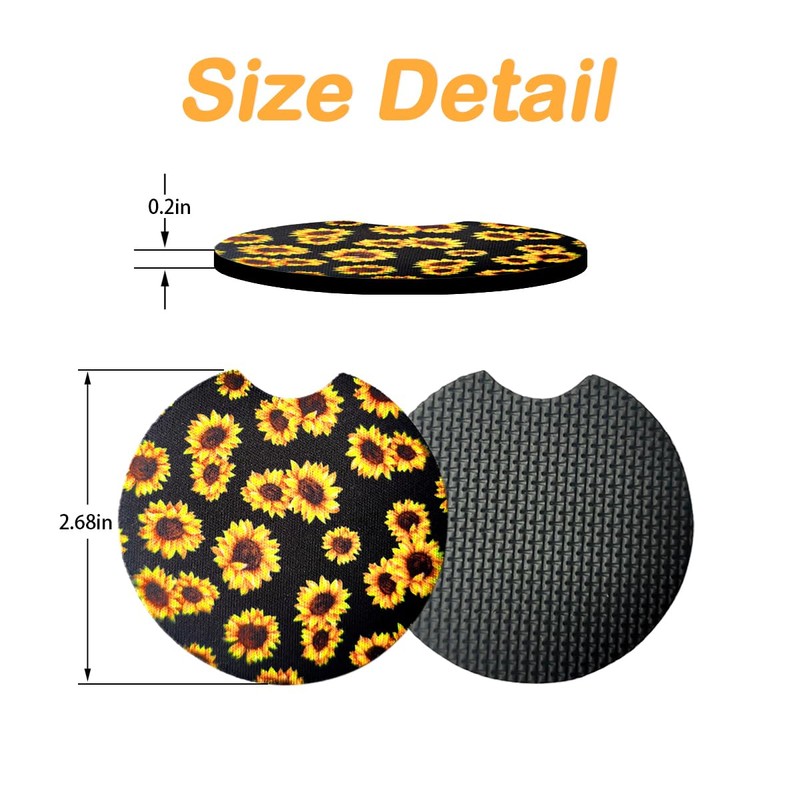 Osilly Car Coasters for Drinks, 2PCS Absorbent Sunflower Cup Holders
