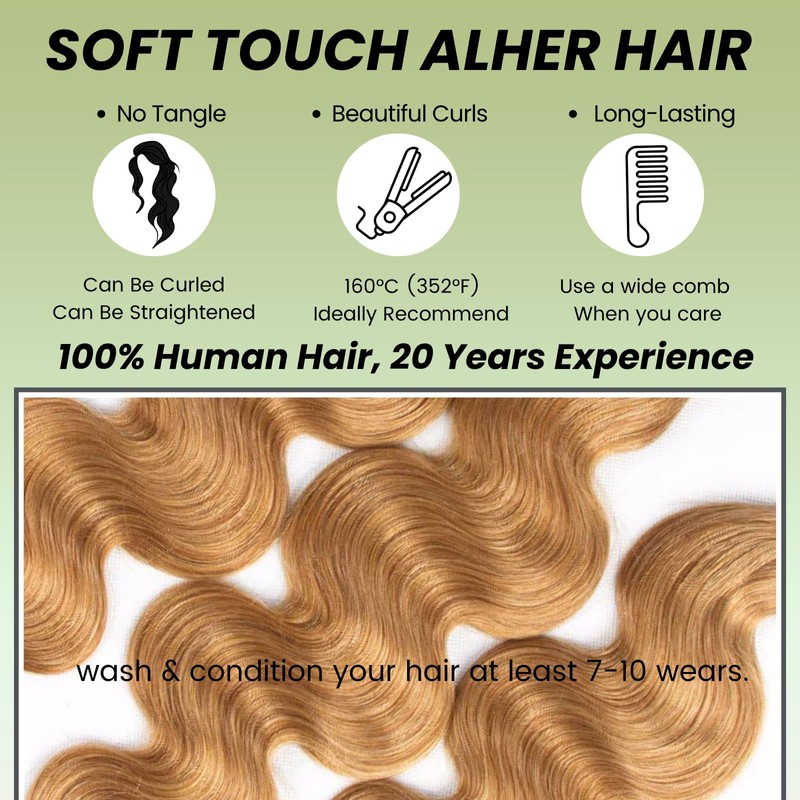 ALHER 12A Honey Blonde Body Wave Human Hair Bundles with