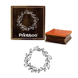 Printtoo Diary Card Round Leaf Wreath Pattern Square Wooden Rubber Stamp Block-2 x 2 Inches