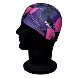 Blue Reef Elasticated Unisex Nylon Lycra Stretchy Swim Hat Bathing Cap Abstract St Tropez Print Deluxe Pull On One Size Fits All Suitable For All Ages 3+ Years (Purple Print)
