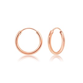 DTPsilver® 925 Sterling Silver Rose Gold Plated TINY Hoops/Sleepers Earrings - Thickness 2 mm - Diameter 12 mm