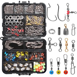 OROOTL Fishing Swivels Snaps Kit 226pcs/Box Barrel Rolling Swivels Snaps Sinker Weights Crossline Three Way Swivel Split Rings Line Beads Duo Lock Snaps Freshwater Saltwater Fishing Tackle Set