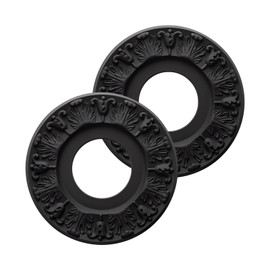 EIFHYT 2 Pack Vintage Carved Flower PU Ceiling Medallion for Light Fixtures and Ceiling Fans, 10.1"OD x 4"ID x 0.8 "P (Black)