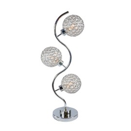Benjara Denise 32 Inch Table Lamp, Metal Frame, Round Base Glass, Crystals, Silver, Clear and Chrome