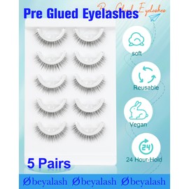 Obeyalash Waterproof Self Adhesive Eyelashes, Doll Eye Style 6-10mm, 5 Pairs Natural Look False Eyelashes, Pre Glued Lashes, No Glue Needed, Wispy Fake Lashes Reusable and Comfortable
