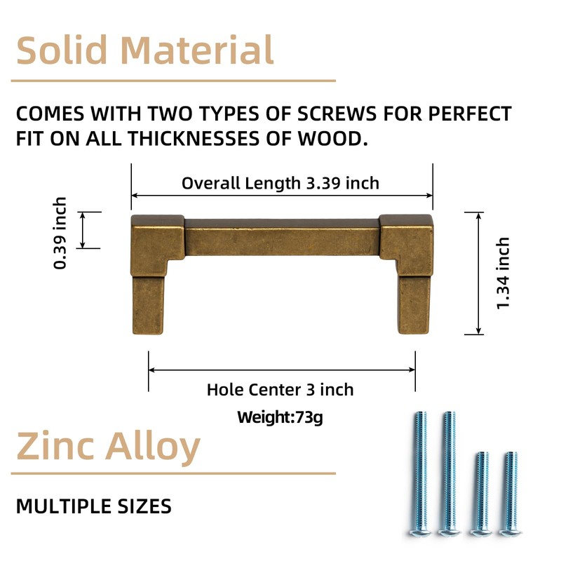 Goo-Ki 6 Pack 3 in（76mm） Hole Center Cabinet Pulls Antique