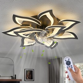Dalouguan Modern Ceiling Fan with Lights Remote Control, 32" Black Ceiling Fan with Light, 6 Speeds 3 Light Color Low Profile Flush Mount Ceiling Fan for Kitchen Bedroom
