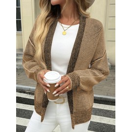 Saodimallsu Womens Open Front Cardigans Long Sleeve Waffle Knit Shawl Collared Fall Trendy Sweater Coats with Pockets Coffee