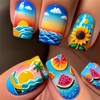 Sunflower Watermelon Press on Nails Sunset Ocean Design Fake Nails