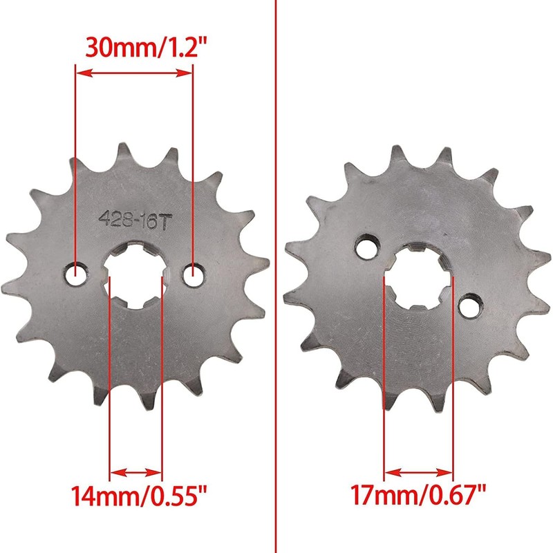 TDR 16T 428 Front Engine Sprocket Cog 17mm for 50cc