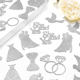 100Pcs Wedding Table Confetti Silver Glitter Bridal Shower Decorations She Said Yes Diamond Ring Confetti for Bridal Shower Wedding Engagement Anniversary Valentine's Day Bachelor Party