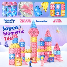 Diamond Magentic Tiles Girls Princess Toys Magnet Building Blocks - Princess Toys for 3-8 Year Old Girls & Boys - 3 4 5 6 Year Old Girl Birthday Xmas Present