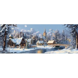 SKRYUIE 5D Large Diamond Painting Kits Landscape - DIY Diamond Art Kits for Adults Cabin, Full Round Drill - Crystal Embroidery Cross Stitch - Craft for Wall & Office Decor - 12x30 inch / 30x80 cm C9