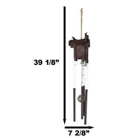 Ebros Gift Western Farm Country Rustic Horse Saddle in Faux Tooled Leather Finish Decorative Wind Chime Garden Patio As Farmland Hanging Mobile Figurine Cowboys Cowgirls Horses