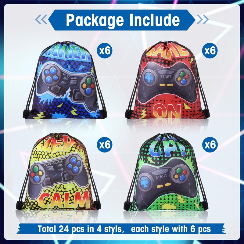 MotiMind 24 Pcs Drawstring Bags - Video Game Party Favor