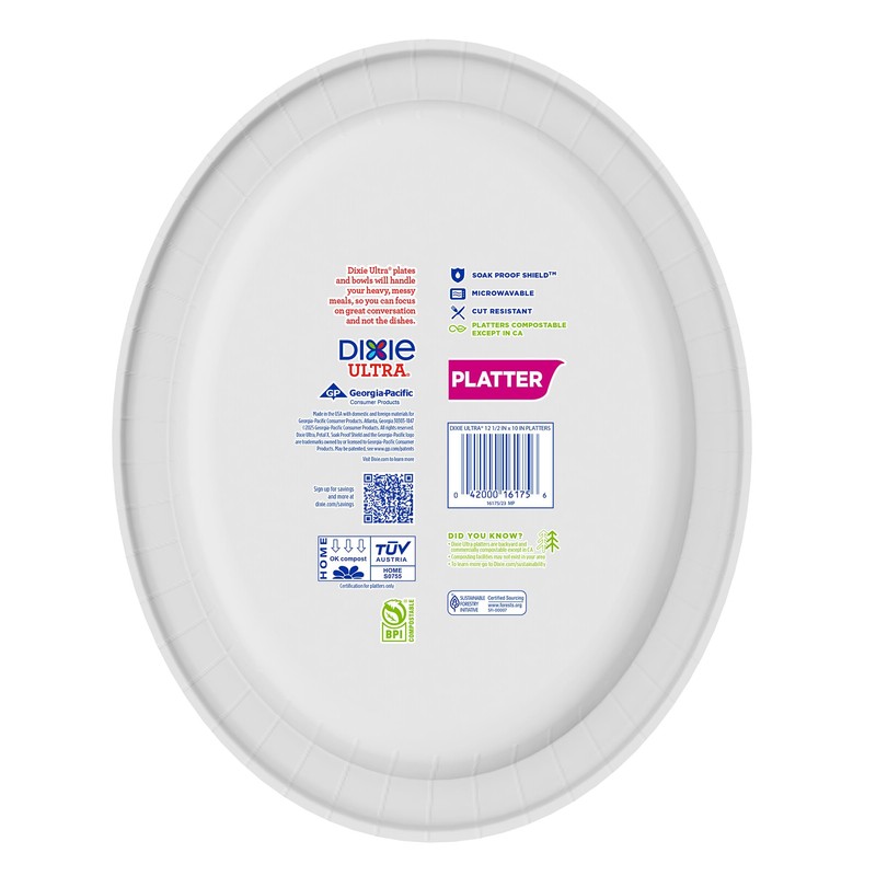 Dixie Ultra Disposable Paper Platters, 10" x 12.5", 25 Count