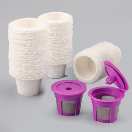 Haetyly 300 Count Paper Filters with 2 Pack Reusable K Cup Coffee Pods,Compatible with Keurig Single Serve Coffee Maker 2.0 & 1.0