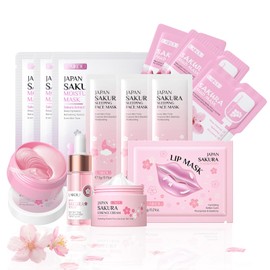 Skin Care for Teenage Girls, Pamper Sets for Women Gifts, Sakura Skin Care Sets & Kits,Teenage Girls Gifts,Facial Kit, Skincare Set, Serum,Cream,Mask,Sleep Mask,Eye Mask,Mud Mask,Lip Mask