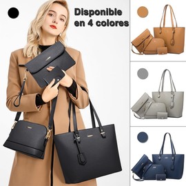 4pcs Tote Bolsa para Mujeres, bolsas de mujer grandes elegantes, Gran Capacidad Bolsa Cruzada de PU Bolso Hombro Bolso Cruzado con Bandolera Ajustable para Trabajo,Cita,Viaje,Fiesta,Compras(Negro)