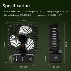DAOTAILI Grow Tent Fan 6”, LCD Display with Sensor, Adjustable Temp & Humidity Control, 4-Speed, 90° Oscillating Fan, Strong Airflow for Indoor Growing, Mushroom Box, Desk Use