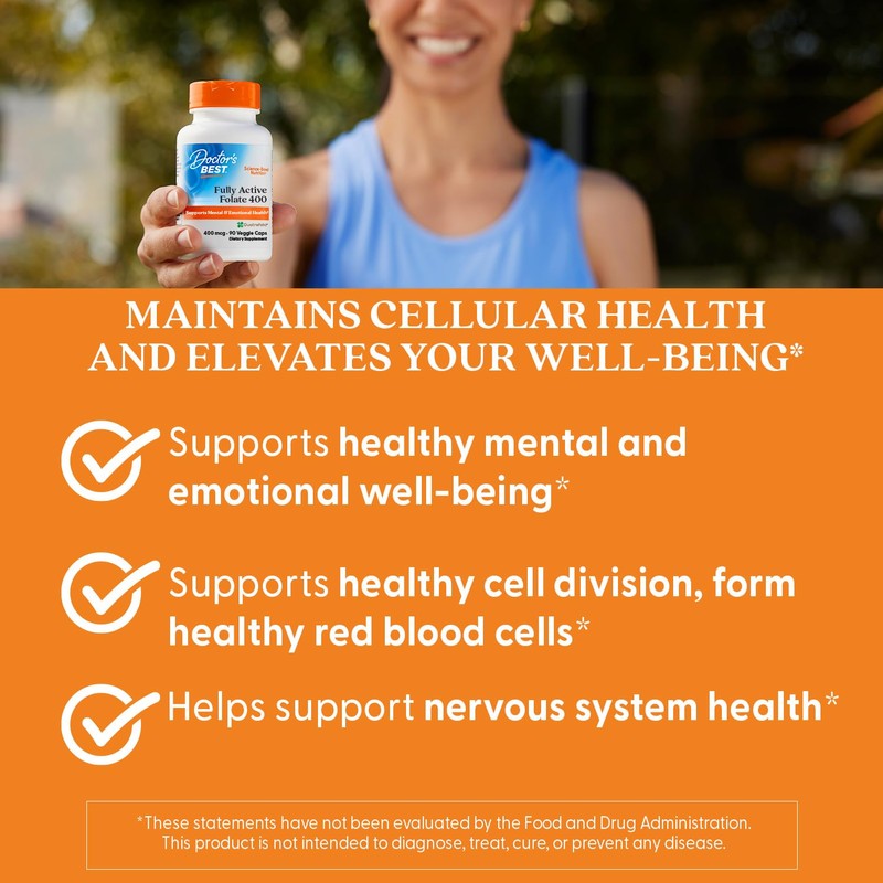 Doctor's Best Fully Active Folate with Quatrefolic400 mcg, Healthy Mood,