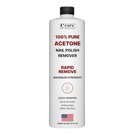 C CARE Quitaesmalte De Acetona 100% Puro Calidad Profesional Fácil De Usar Elimina Rápidamente Uñas Naturales De Gel Acrílicas De Goma Laca Y Con Brillantina 237 Ml