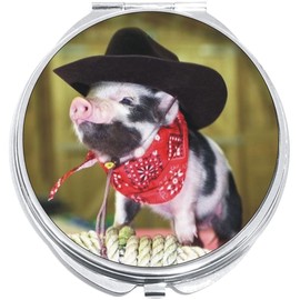 NewCharms Cowboy Pig Compact with Mirrors - Perfect Pocket and Purse Size Folding Mirror for Applying Make Up Anywhere