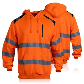 Sicalobo Reflective Hoodie Hi Vis Sweatshirts for Men, Class 3 High Visibility Shirts Long Sleeve Reflective Hoodie for Men, Orange, L