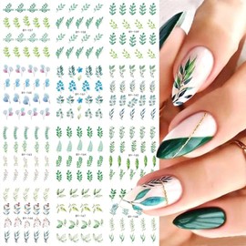 Kryzalite® 12 Sheets Green Leaf Nail Stickers, Suitable Nail Art Stickers for Women, Green Leaf Stickers, Water Transfer Designs, for Nail Art DIY, Nail Studio