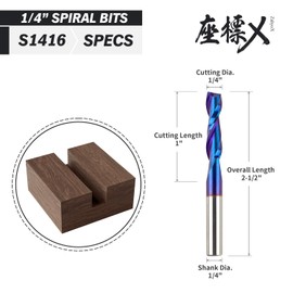 ZahyoX 1/4 Inch Shank Upcut Spiral Router Bit, Nano Coated Solid Carbide Straight CNC End Mill for Wood, 1/4 Dia x 1 CL x 2-1/2 OVL