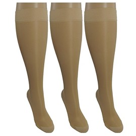 Swell Relief 3 Pair Sheer Nude Large/X-Large Ladies Compression Socks, Moderate/Medium Compression 15-20 mmHg. Therapeutic, Occupational, Travel & Flight Knee-High Hosiery.