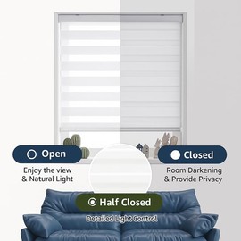 Pinecrest Home Goods Custom-Cut Size Zebra Blinds for Indoor Windows Light Filtering & Room Darkening Shades (White Color) (Height 78 inch) (Width 22 inch)